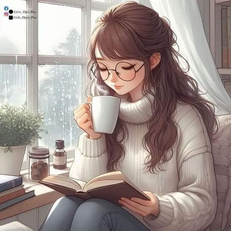 Karakter Disney, Brown Eyed Girls, Girly Art Illustrations, Drinking Coffee, Girl Reading, Cute Art Styles, Cartoon Pics, Girly Art, Autumn Inspiration