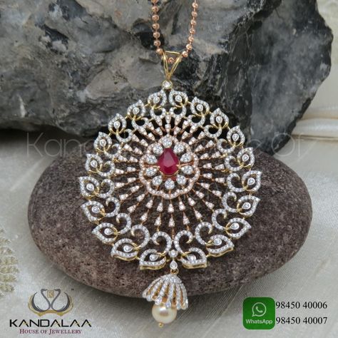 Diamond Pendant Set, Temple Jewellery Earrings, Color Stones Jewelry, Pendent Set, Temple Jewelry Necklace, Diamond Locket, Pendant Designs, Big Pendant, Black Beads Mangalsutra Design