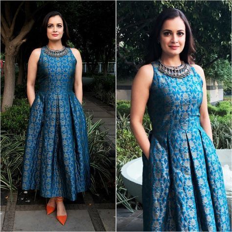 Box Pleated Dress, Dia Mirza, Sari Dress, Long Gown Dress, Long Dress Design, Salwar Kamiz, Indian Gowns Dresses, Kurti Designs Party Wear, Party Kleidung