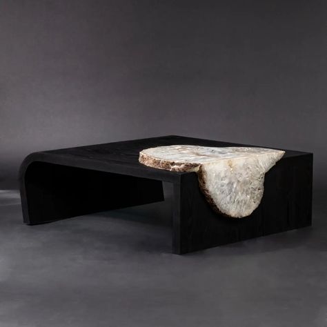 Center Table Shou Sugi Ban 'Burned' American Solid Ashwood with Agate Slab For Sale at 1stDibs Shou Sugi Ban Coffee Table, Shou Sugi Ban Furniture, Japanese Exterior, Centre Tables, Middle Table, Sugi Ban, Centre Table, Shou Sugi Ban, Design Table