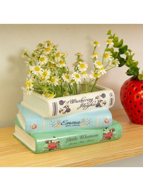 1pc Ceramic Book Vase, Retro Book Shaped Flower Vase Aesthetic Rectangular Vases For Flowers Unique Home Decor For Centerpiece Table Decorations Living Room Shelf Mantel Office Decor,Home Decor,Flower Vase,Centerpiece,Table DecorI discovered amazing products on SHEIN.com, come check them out! Ceramic Book Vase, Cute Decor For Your Room, Table Decorations Living Room, Flower Vase Aesthetic, Cute Flower Vase, Vase Aesthetic, Ceramic Book, Book Vase, Decorations Living Room