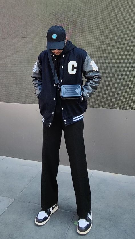 Varsity Jacket Outfit Korean Men, Jacket Outfit Korean Men, Jacket Outfit Korean, Korean Men Outfit, Man Ootd, Men Ootd, Varsity Jacket Outfit, Jacket Korean, Mens Smart Casual Outfits