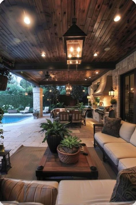 Patio Decor Ideas, Outdoor Covered Patio, Outdoor Fireplace Patio, Outdoor Patio Designs, Backyard Remodel, Backyard Pool Designs, Backyard Living, Outdoor Decor Backyard, Outdoor Patio Decor