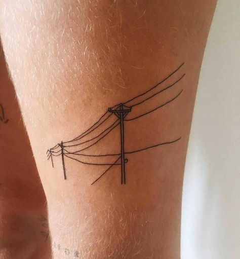 Stick And Poke Tattoo For Men, Simple Artsy Tattoos, Colored Line Work Tattoo, Unique Patchwork Tattoo Ideas, Fire Escape Tattoo, Telephone Wire Tattoo, Cool Stick And Pokes, Nbhd Tattoo, Stick And Poke Aesthetic