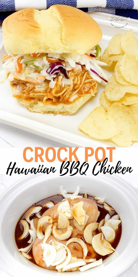 Crock Pot Hawaiian BBQ Chicken - Dine Dream Discover Crockpot Hawaiian Chicken Sandwiches, Pineapple Pulled Chicken, Hawaiian Shredded Chicken 12 Tomatoes, Pull Bbq Chicken Crock Pot, Hawaiian Bbq Chicken Sandwich, Slow Cooker Bbq Chicken Sandwiches, Crock Pot Chicken Sliders, Pulled Chicken Bbq Crockpot, Beach Crockpot Meals