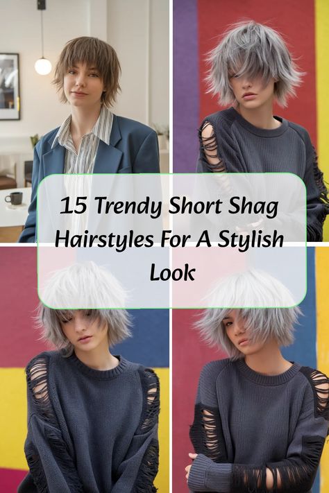 Discover the latest trend in hair with short shag hairstyles! A perfect balance of edgy and effortless, these short shaggy haircuts add texture and dimension to your look. Whether you're aiming for a playful vibe or a chic aesthetic, the versatility of these styles allows you to rock a new look every day. Embrace your inner style icon with a short shag haircut that exudes confidence and individuality. Short Shag Hairstyles For Thinning Hair, Short Shag Hairstyles Shaggy Pixie, Short Shaggy Haircuts Choppy Layers, Haircuts Choppy Layers, Short Shag Haircut, Short Shaggy Hair, Black Cherry Hair Color, Hairstyles For Thinning Hair, Black Cherry Hair