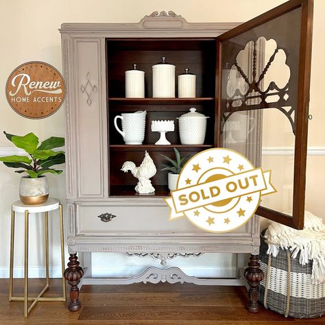 SOLD Antique China Cabinet Vintage Refinished Furniture - Etsy Antique China Cabinet, Painted Hutch, Antique China Cabinets, Cabinet Vintage, Provincial Furniture, French Provincial Furniture, Dining Cabinet, Refinished Furniture, William And Mary