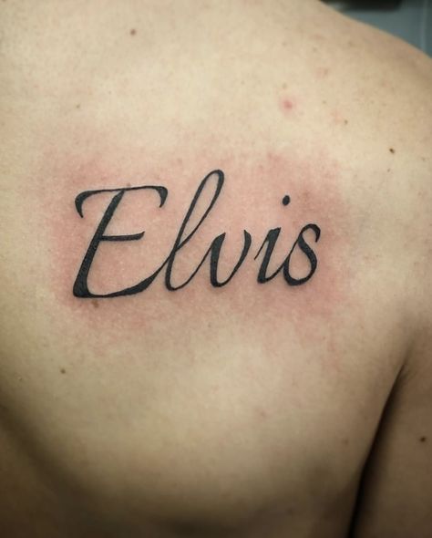 Elvis Tattoo, Stick N Poke, Writing Tattoos, Angel Girl, Tattoos Ideas, Tattoo Inspo, Future Tattoos, Elvis Presley, Jesus Fish Tattoo