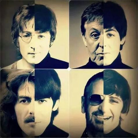 Now and then ... a really cool way to see the difference aging makes. Paul McCartney's is the best.                                                                                                                                                      More Rock & Roll, Beatles Love, John Lennon Beatles, Beatles Art, Beatles Fans, Beatles John, The Fab Four, I'm With The Band, Ringo Starr