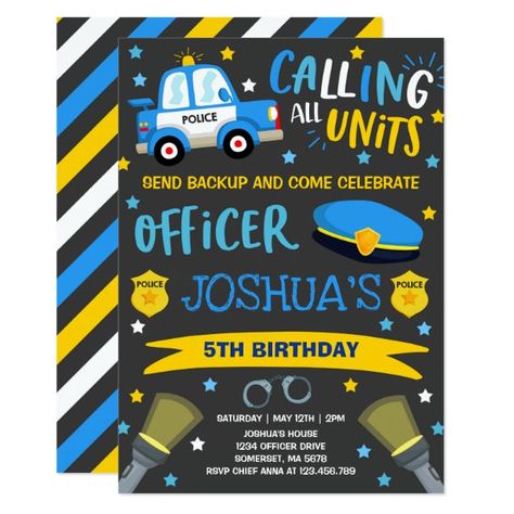 Police Party Ideas Kids, Policeman Party, Police Officer Party, Police Themed Birthday Party, Officer Party, Police Theme Party, Cop Party, Police Birthday Invitations, Police Officer Birthday