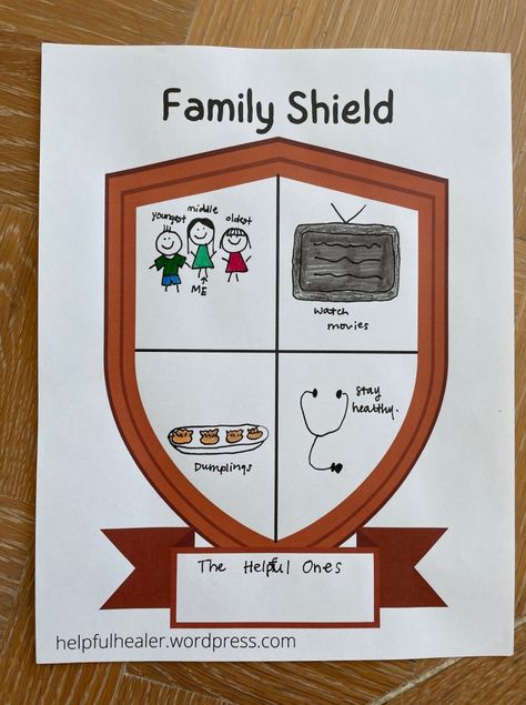 Family Shield Activity (Spanish & English) – Helpful Healer Family Shield Project Ideas, Counselling Resources, Family Mission Statements, Mission Statements, Family Mission, The Brave One, Family Shield, Counseling Kids, Vision Statement