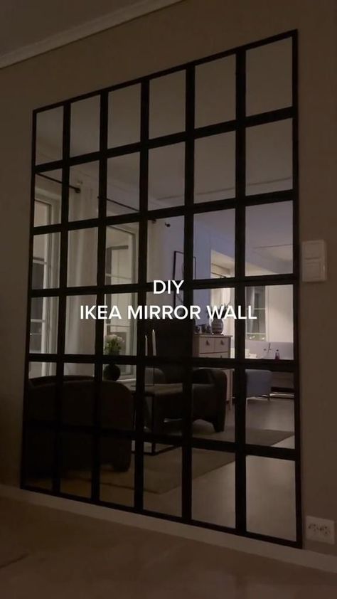 Ikea Mirror Wall, Grid Mirror, Diy Mirror Wall Decor, Diy Mirror Wall, Mirror Decor Living Room, Ikea Mirror, Diy Ikea, Home Entrance Decor, Diy Home Furniture