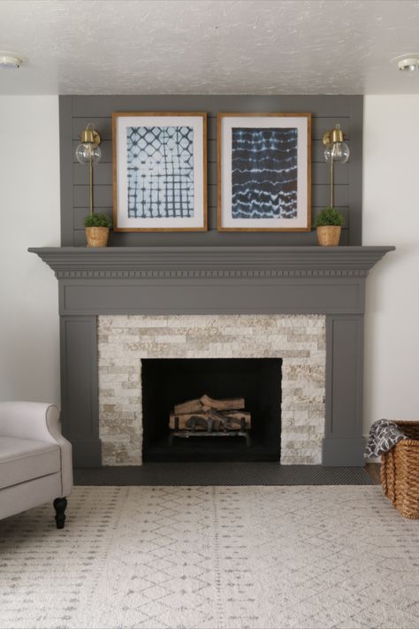 Fireplace Add On, Fireplace Mantel Makeover Diy, Updating 90s Fireplace, Mantel Makeover Before After, Fireplace Paint Tile, Fireplace Near Doorway, Update 70s Fireplace, Mantel Update Ideas, Wooden Fireplace Mantels