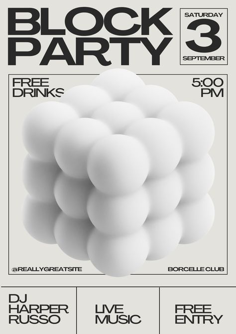 Block Party Flyer, Party Agenda, Minimal Techno, Party Flyer Template, Agenda Template, Event Poster Design, Simple Illustration, Block Party, Event Flyer