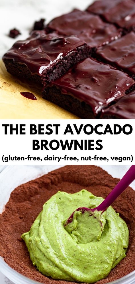 Keto Dairy Free Recipes Dessert, Vegan Dairy Free Desserts, Vegan Recipes With Avocado, Avocado Brownies Healthy, Dark Chocolate Avocado Brownies, Gluten Free Avocado Brownies, Dairy And Egg Free Brownies, Vegan Avocado Chocolate Cake, Lighter Desserts