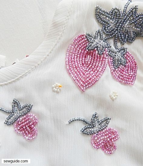 Beads On Fabric, Embroidery Basics, Beaded Diy, Embroidery With Beads, Embroidery Fashion Detail, Beaded Shirt, Hand Beaded Embroidery, Diy Bead Embroidery, Tambour Embroidery