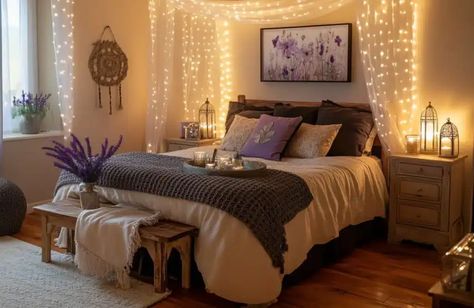 50 Beautiful Master Bedroom Ideas and Design Tips THAT WOW Chic Boho Living Room, Romantic Bedroom Decor Ideas, Boho Bedrooms, Christmas Outdoors, Dreamy Space, Cozy Bedroom Design, Upholstered Wall Panels, Comfy Place, Cozy Nooks