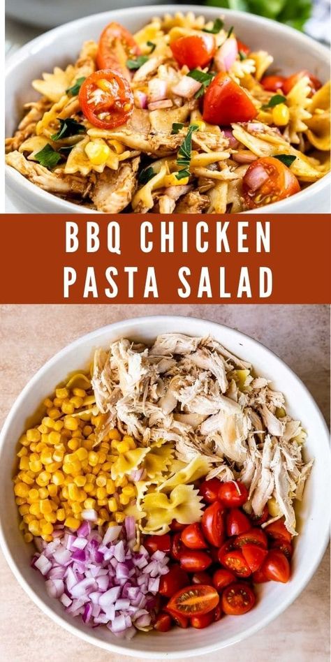 Bbq Chicken Pasta Salad, Cold Chicken Pasta Salad, Bbq Pasta Salad, Main Dish For Potluck, Bbq Pasta, Bbq Chicken Pasta, Chicken Pasta Salad Recipes, Cookout Side Dishes, Bbq Salads