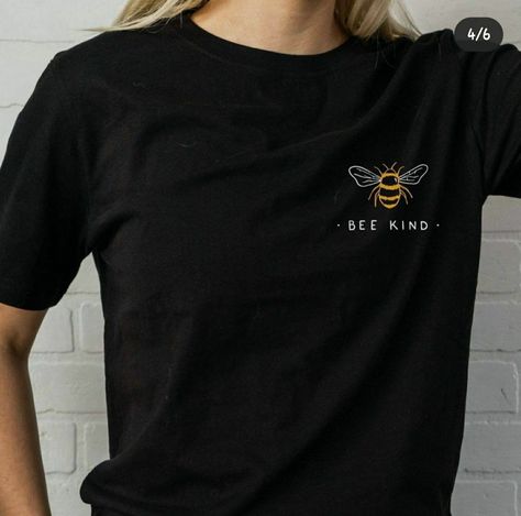 Bee T Shirt Design, Black Shirt With Embroidery, Cool Embroidery Ideas Clothes Shirts & Tops, Embroidery Black Shirt, Black T Shirt Embroidery Ideas, Black Tshirt Embroidery, Broderie Tee Shirt, Bee Shirts, Diy Embroidery Shirt