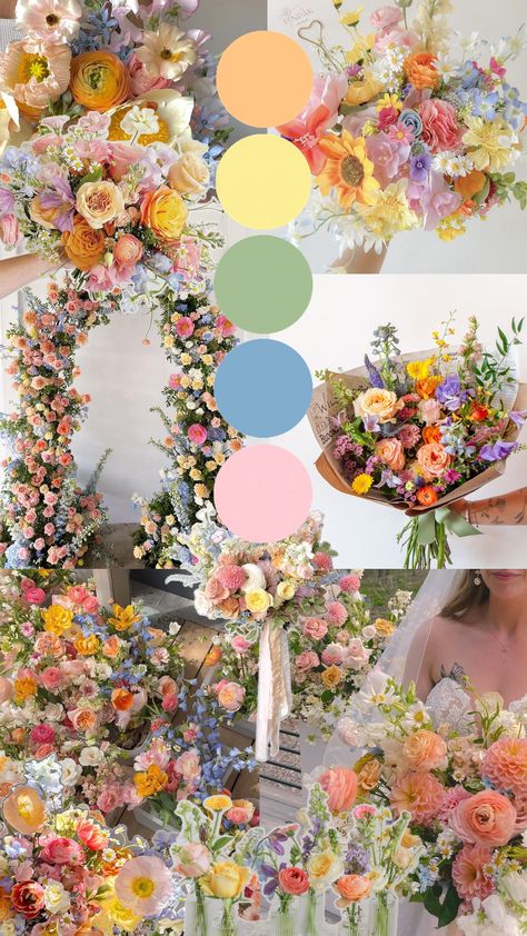 April Wedding Colors, Wedding Theme Color Schemes, Wildflower Wedding Theme, Dream Wedding Decorations, Wedding Planning Decor, Spring Wedding Colors, May Weddings, Wedding Theme Colors, Dream Wedding Ideas Dresses