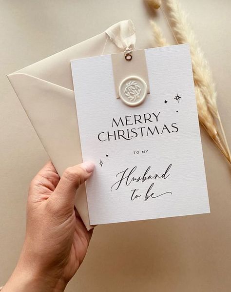 White Wax Seal, Boho Christmas Card, Wedding Christmas Card, Husband To Be, Christmas Holiday Greetings, Modern Christmas Cards, Beige Minimalist, Card For Husband, Wife To Be