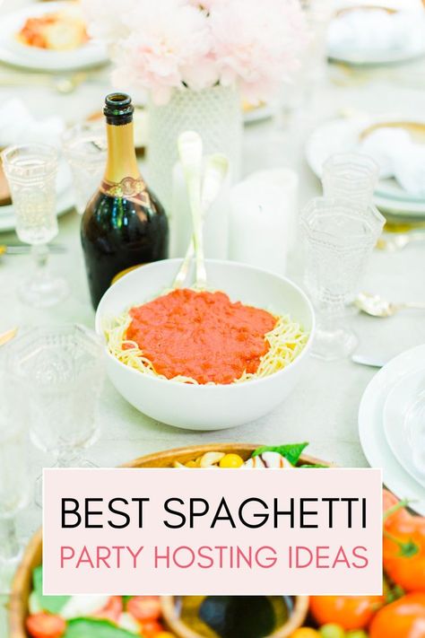 It's time to share all about our spaghetti dinner party! Whether you opt for a meatless meal, a spaghetti and meatballs dinner party, or a spaghetti with crusted chicken like we did, I know your dinner party will be a hit! In this post you'll learn how to throw a spaghetti dinner party your guests will talk about for ages. Spaghetti Dinner Party, Spaghetti Party, Party Dinners, Meatballs Dinner, Meatball Dinner, Cooking Lifestyle, Pasta Party, Spaghetti Dinner, Planning Party