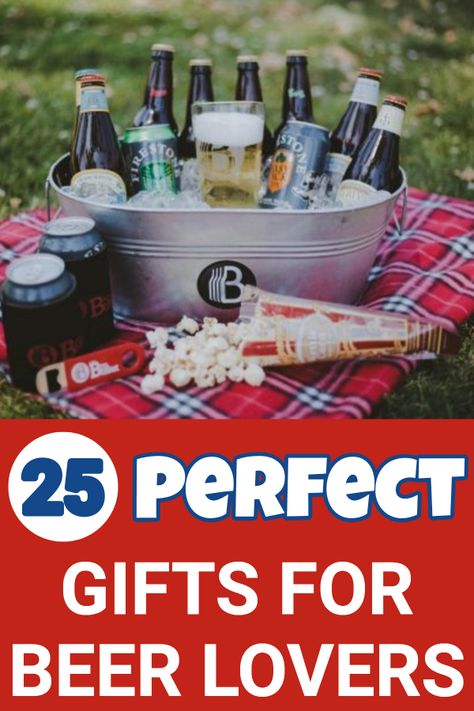 Need to find fabulous gifts for beer lovers? Although you could always go with a 6 pack of their favorite brew, sometimes you want to find a present that's a bit longer lasting than. Delight your favorite beer man (or woman) with one of these clever beer-themed gifts.  #gifts #giftsfordad #beer #fathersdaygift #alcohol Beer Related Gifts, Husband Gifts Diy, Beer Gift Baskets, Beer Themed Gifts, Handmade Food Gifts, Beer Gifts Basket, Beer Hampers, Beer Basket, Homemade Beer