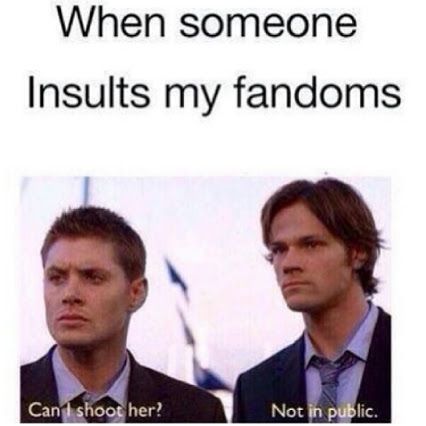 When someone insults my fandom...can substitute 'fandom' for 'friends' or 'sisters' and it would still apply Film Memes, Fangirl Problems, Sam Dean, Tyler Posey, Tyler Hoechlin, Odaiba, Supernatural Fandom, Samar, Misha Collins