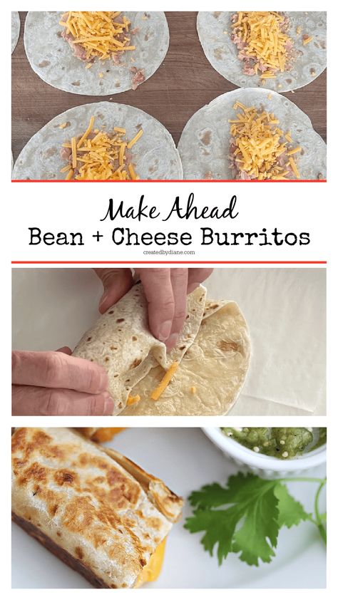 BEAN AND CHEESE BURRITOS in minutes, MEAL PREP, make ahead createdbydiane.com Bean Egg And Cheese Burrito, Keto Bean And Cheese Burrito, Cheese Bean Burritos, Freezer Bean And Cheese Burritos, Refried Bean Burritos, Taco Bell Bean Burrito, Steak Taco Seasoning, Bean Burrito Recipe, Burritos Beef