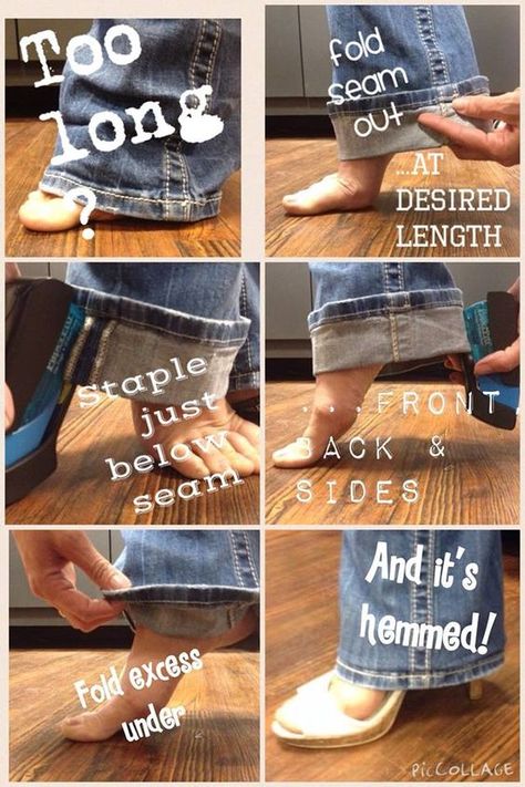 Quick & easy, no stitch or sewing required, reversible or temporary cheat for hemming jeans using original hem. MUST SEE! Hemming Jeans, Original Hem, Sewing Jeans, Hem Pants, Beginner Sewing Projects Easy, Sew Ins, Leftover Fabric, Sew Easy, How To Hem Pants