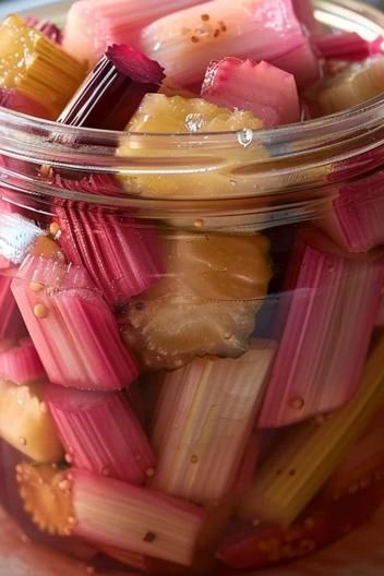 Easy Homemade Rhubarb Pickles Recipe – Fresh & Tangy! - MmmRecipes : Easy and Delicious Recipes Pickled Rhubarb, Pickles Homemade, Easy Pickling Recipes, Pickled Vegetables Recipe, Pickles Recipe, Fermented Pickles, Zucchini Bread Recipes, Homemade Pickles, Rhubarb Recipes