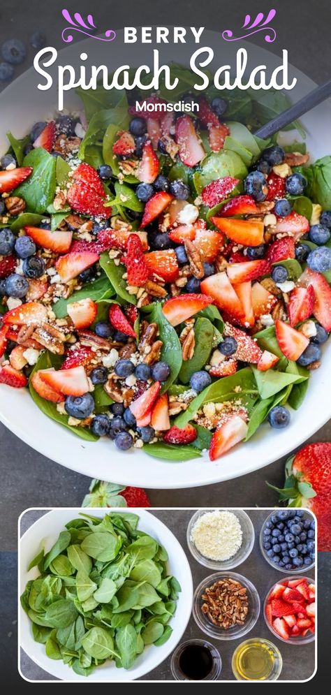 Berry Spinach Salad, Berry Salad Recipe, Salad With Blueberries, Salad Snacks, Garlic Vinaigrette, Blueberry Salad, Spinach Salad Recipes, Fresh Salad Recipes, Berry Salad