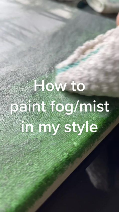 Fog Drawings Mist, How To Paint Foggy Trees, How To Paint Mist With Acrylic, Fog Painting Tutorial, Mist Forest Painting, How To Paint Misty Forest Acrylic, How To Paint Misty Forest, Painting Foggy Landscape, Forest Fog Painting