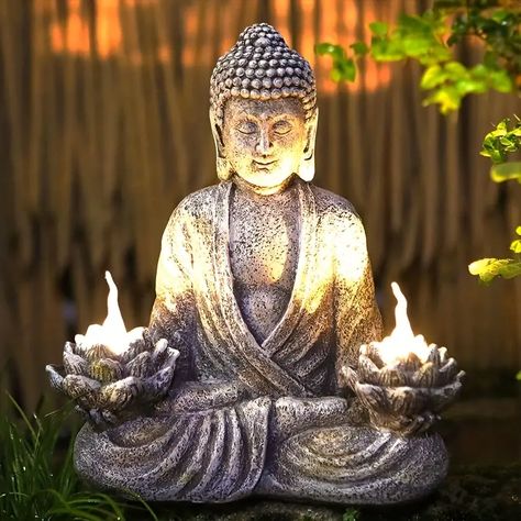 Buddha Statue Statue Light, Zen Buddha Statue, Solar Powered Flashing Led Garden Lights, Zen Meditation Spiritual Indoor Decoration, Zen Buddha Statue For Home And Outdoor Decoration Garden - Temu Buddha Fountain, Hindu Meditation, Buddha Statue Garden, Large Buddha Statue, Meditative Pose, Japanese Garden Decor, Yoga Garden, Meditating Buddha Statue, Lotus Garden