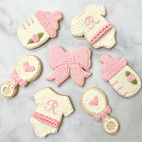 Buttercream Baby Shower Cookies, Buttercream Frosting Cookies, Diy Sugar Cookies, Baby Bottle Cookies, Frosting Cookies, Wedding Dress Cookies, Buttercream Cookies, Onesie Cookies