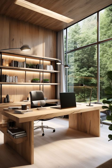 office room  office design interior small office modern office interiors Luxe Office Design, Modern Cabin Office, Cool Home Office Ideas For Men, Dual Office Ideas Home, Home Office And Library, Luxe Office, Small Office Design Interior, Wooden Office Desk, Wooden Office