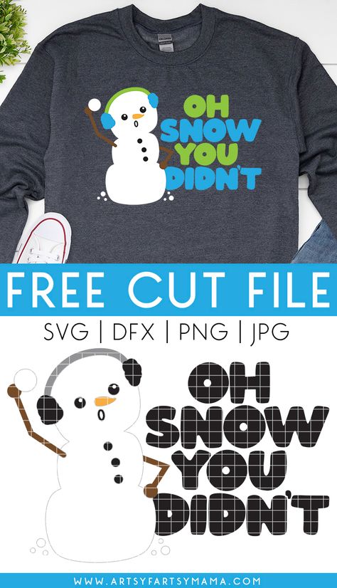 Free "Snow You Didn't" SVG Cut File #winter #snow #snowman #funny #punny #freesvg #freecutfile #cricutcrafts #diyshirts #svg #snowmen #cricutcrafts #cricutproject #cricutmade #cricutshirt Snowman Funny, Free Monogram Fonts, Cricut Air 2, Cricut Svg Files Free, Cricut Supplies, Winter Birthday, Free Cut Files, Christmas Svg Files, Cricut Craft Room