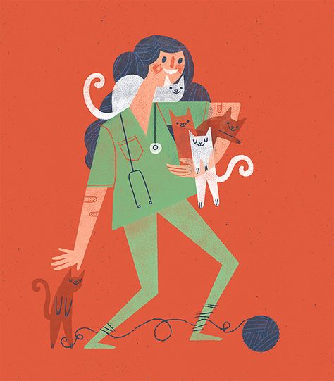 c_vetlady_1200 Goal Wallpaper, Vet Life, Vet Student, Mid Century Illustration, Contemporary Illustration, Love Illustration, Cats Illustration, Cat Illustration, Children's Book Illustration