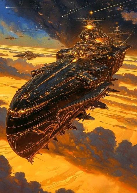 Airship Fantasy Art, Flying Ship, Concept Vehicles Sci Fi, Science Fiction Artwork, Alien Ship, Sci Fi Spaceships, Space Ship Concept Art, Scifi Fantasy Art, Space Fantasy