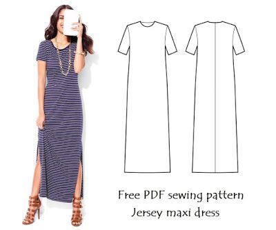 Knit Dress Pattern Free, Jersey Dress Pattern, Maxi Dress Pattern Sewing, Dress Sewing Patterns Free, Sewing Patterns Free Women, Knit Dress Pattern, Dresses By Pattern, Jersey Maxi Dress, Dress Patterns Free