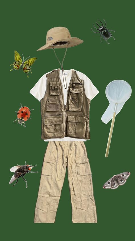 bug catcher safari inspo Bug Costume Ideas, Bug Catcher Costume, Safari Halloween Costume, Bug Halloween Costume, Zookeeper Costume, Bug Costumes, Jungle Outfit, Safari Costume, Bug Catcher