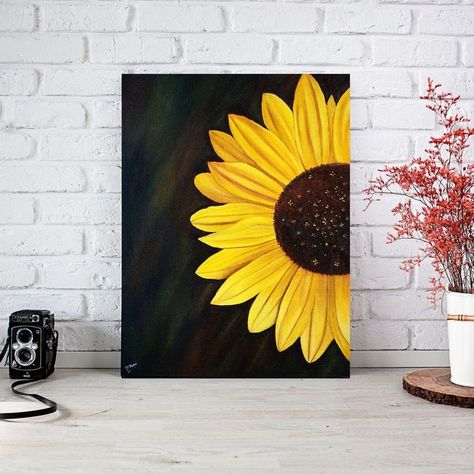 Wall Flower Painting Ideas, Sunflower Painting On Canvas, Sunflower Painting Acrylic, Sunflower Canvas Painting, Paint Sunflower, Canvas Flower Painting, Sunflower Paintings, Flower Canvas Painting, Filmy Vintage