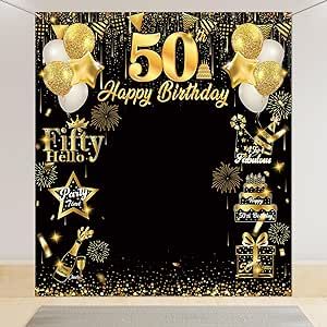 50th Birthday Decorations Banner, Large 50th Birthday Backdrop for Photo Booth Props, Black and Gold Fifty Birthday Decorations 50th Birthday Photo Backdrop for Men Women Outdoor Indoor 50th Birthday Wishes Men, 50th Golden Birthday, 50th Birthday Banner, 50th Birthday Party Decorations, 50th Birthday Decorations, Fifty Birthday, Happy Birthday Wishes Cake, Birthday Wishes Cake, Embroidery Wall Art