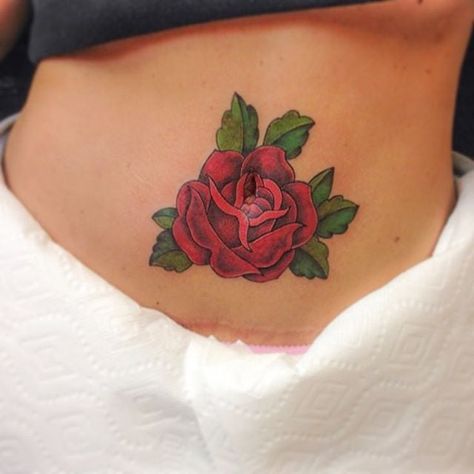 Belly Button Tattoos, Red Flower Tattoos, Belly Button Tattoo, Small Belly, Lower Stomach Tattoos, Hibiscus Flower Tattoos, 2024 Creative, Button Tattoo, Stomach Tattoos Women