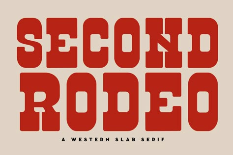 Second Rodeo is a vintage western slab font with sharp characters on each side. Use this display slab font to add that special retro vintage touch to any design. Great for logotype, Stickers, Packaging design, headlines, brand identity, t-shirts or apparel industry, posters, magazines, books, YouTube, Instagram, websites, or any of your creative design projects. | Second Rodeo | Loudoun Design Co. Western Canva Fonts, Vintage Rodeo Posters, Cowboy Graphic Design, Western Typeface, Donut Branding, Western Lettering, Bumper Sticker Ideas, Western Graphic Design, Retro Western Aesthetic