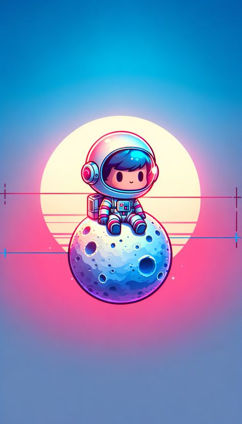 "Whimsical Chibi Astronaut on Mini Moon: High-Res Art" Chibi Astronaut, Aesthetic Astronaut, Mini Astronaut, Simple Characters, Kawaii Paper, Png Tuber, Adventure Time Characters, Space Boy, Simple Character