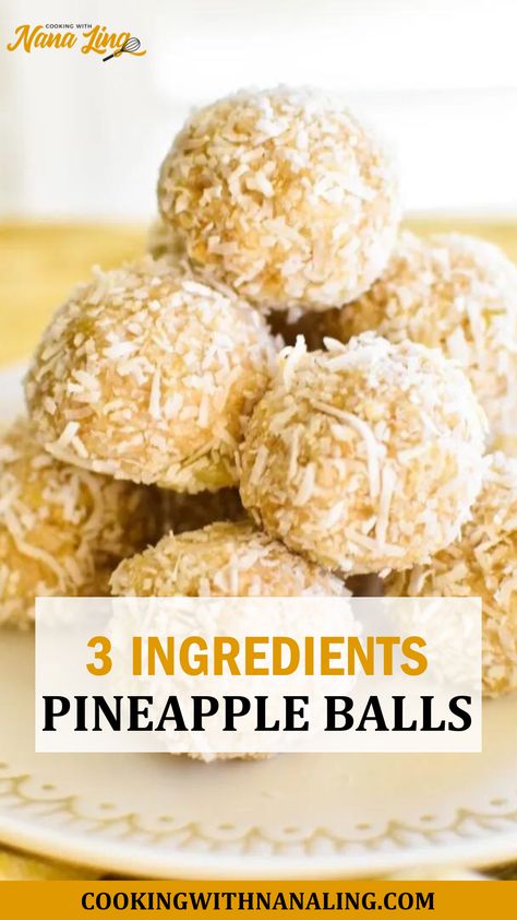 Here is a Pineapple Balls Appetizers Desserts For Party, Pineapple Christmas Balls Recipe, Pineapple Treats For Party, Boozy Pineapple Bites, 3 Ingredient Pineapple Dessert, Recipes Using Dried Pineapple, Pineapple Balls Recipe, Sweet Balls Recipe, Tropical Party Desserts