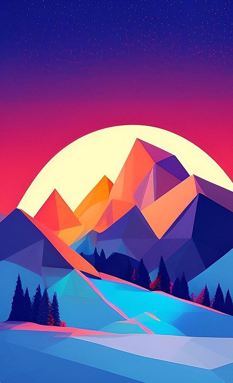 Art Deco Mountains, Pop Art Mountains, Graphic Mountain Art, Geometric Landscape Art, Mountain Abstract Art, Geometric Landscape Design, Geometric Mountain Art, Pop Art Landscape, Abstract Mountain Painting