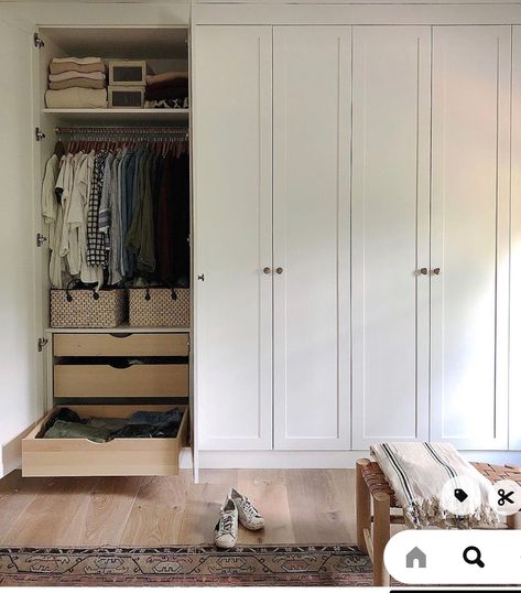 California Closets Wardrobe, Open Storage Closet Ideas, Built In Closet System, Closet Builtin Ideas, Ikea Wardrobe System, Bedroom Builtin Wardrobes, Built In Closet In Bedroom, Built In Closet Design, Primary Bedroom Built In Wardrobe