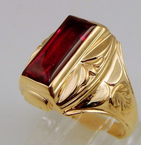 MENS WOMENS RING IN BOX ANTIQUE VINTAGE COLLECTIBLE ESTATE RUBY 10K GOLD 7.8gram | Jewelry & Watches, Vintage & Antique Jewelry, Fine | eBay! Antique Mens Rings Vintage, Bishop Ring, Gents Gold Ring, Antique Mens Rings, Ruby Ring Designs, Mens Ruby Ring, Man Gold Bracelet Design, Unique Mens Rings, American Diamond Jewellery